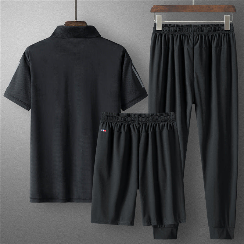 Men's Summer Seamless Ice Silk Sports Casual Suit